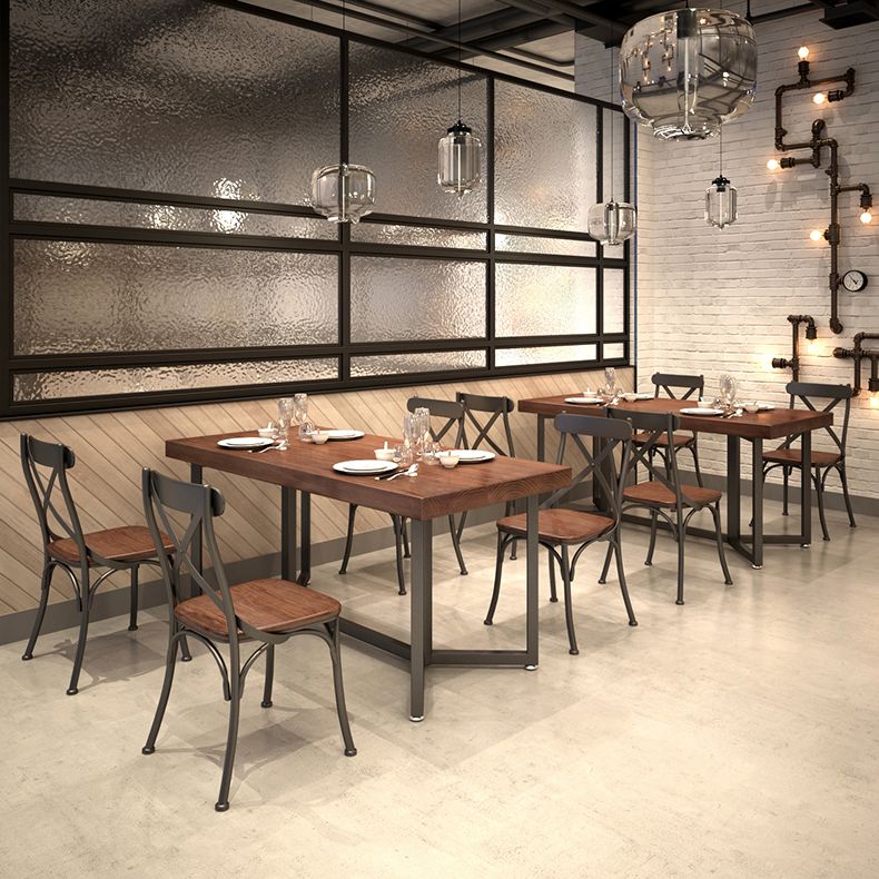 Rectangle Solid Wood Dining Table Industrial Style Brown Dining Table with Black Frame