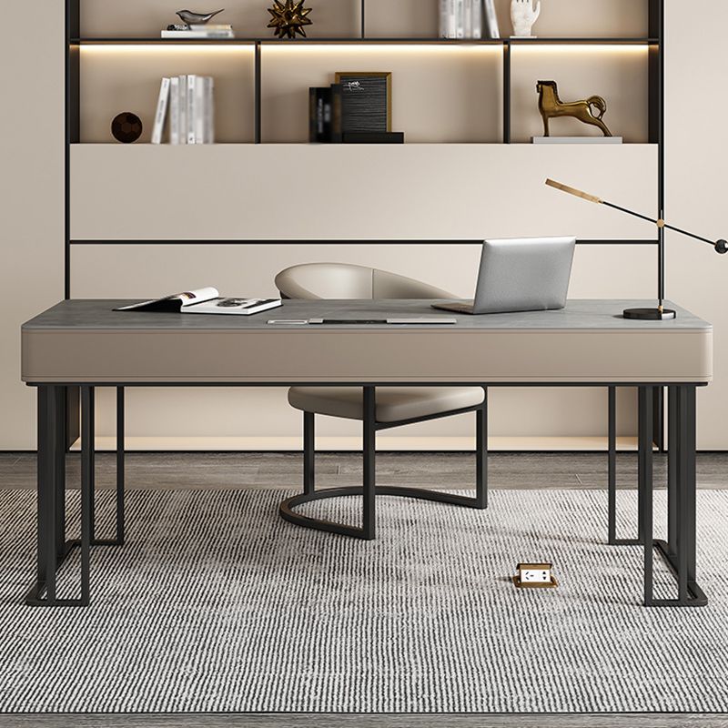 Modern Style 2-drawer Office Desk Sintered Stone Desk with Cable Management Clearhalo 'furn' 'furn_office_desk' 'Furniture' 'Office Desks' 'Office Furniture' 'office_desk' 1200x1200_9d34a216-5c5d-4420-8201-6022a52c3299