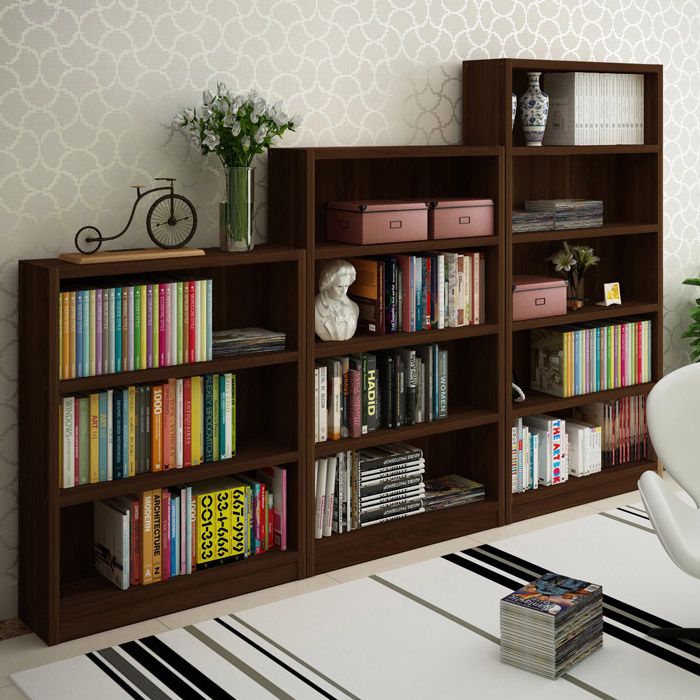 9.65"W Bookcase Contemporary Style Closed Back Brown Bookshelf for Home Office