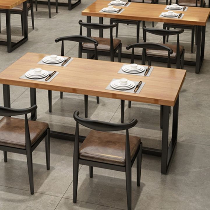Rectangle Black Base Dining Table Modern Pine Wood Table for Home