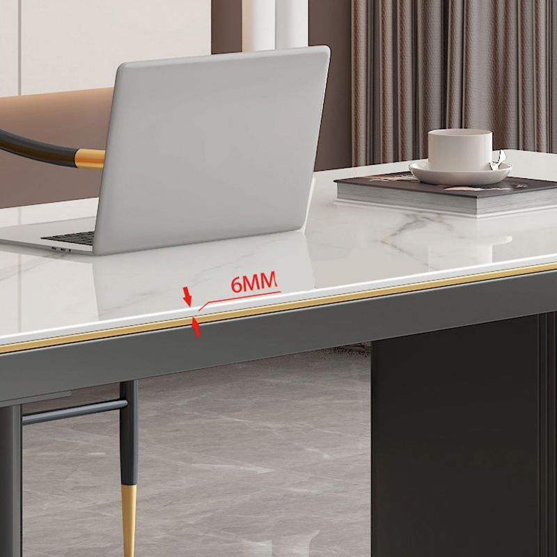 Forme rectangulaire Bureau contemporain Bureau en pierre Tâche de tâche avec 2 jambes en blanc et noir