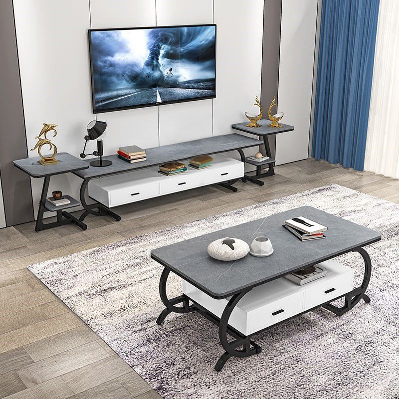 Consola de medios de televisión de Glam Slate Top 3 Cajones Metallic Stand Console