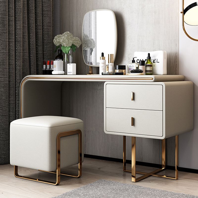 Tavolo da toeletta per vanità in legno di trucco in pelle con 2 cassetti di stoccaggio