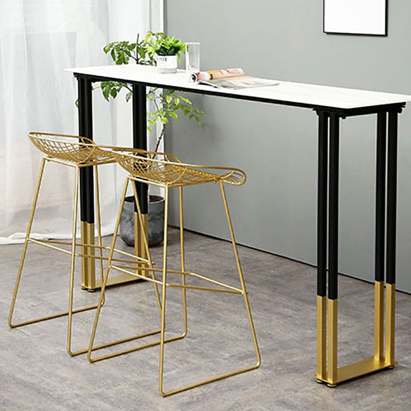 Glam Rectangle Stone Pub Bar Table Indoor Black Iron Bar Dining Table with Sled Pedestal Clearhalo 'Bar Furniture' 'Bar Tables' 'bar_tables' 'furn' 'furn_bar_tables' 'Furniture' 'furniture_bar_tables' 'Kitchen & Dining Furniture' 'kitchen&dining_furn' 'kitchen' 1200x1200_9d4474d7-14a0-423a-a239-447b27c34867