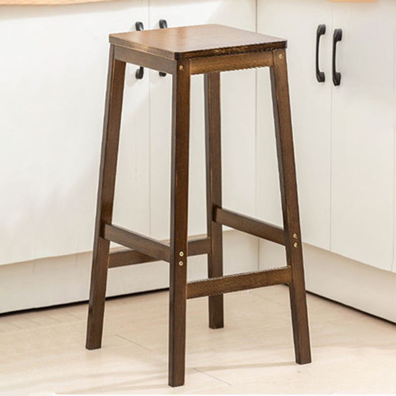 Contemporary Wood Stool Backrest Backless Bamboo Counter Stool with 4 Legs