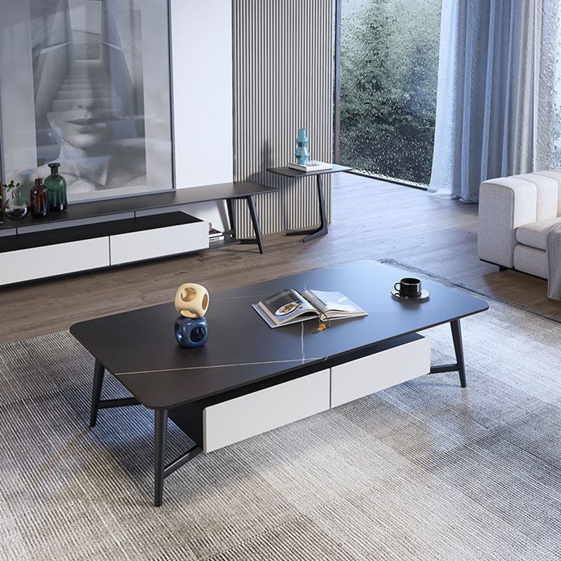 16.5" Tall Modern Ironcraft 4 Legs Slate Black/White Rectangular Top Coffee Table Clearhalo 'Coffee & Accent Tables' 'Coffee Tables' 'coffee_tables' 'Furniture' 'furniture_coffee_tables' 'Living Room Furniture' 1200x1200_9d53646c-4c98-465b-8f28-18ee204f20a9