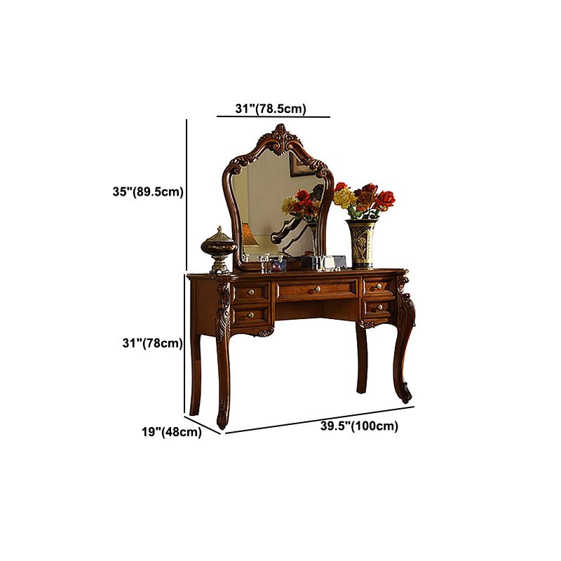 18.89 "Tocador marrón ancho con tocador de maquillaje de vidrio espejo con 5 cajones de almacenamiento