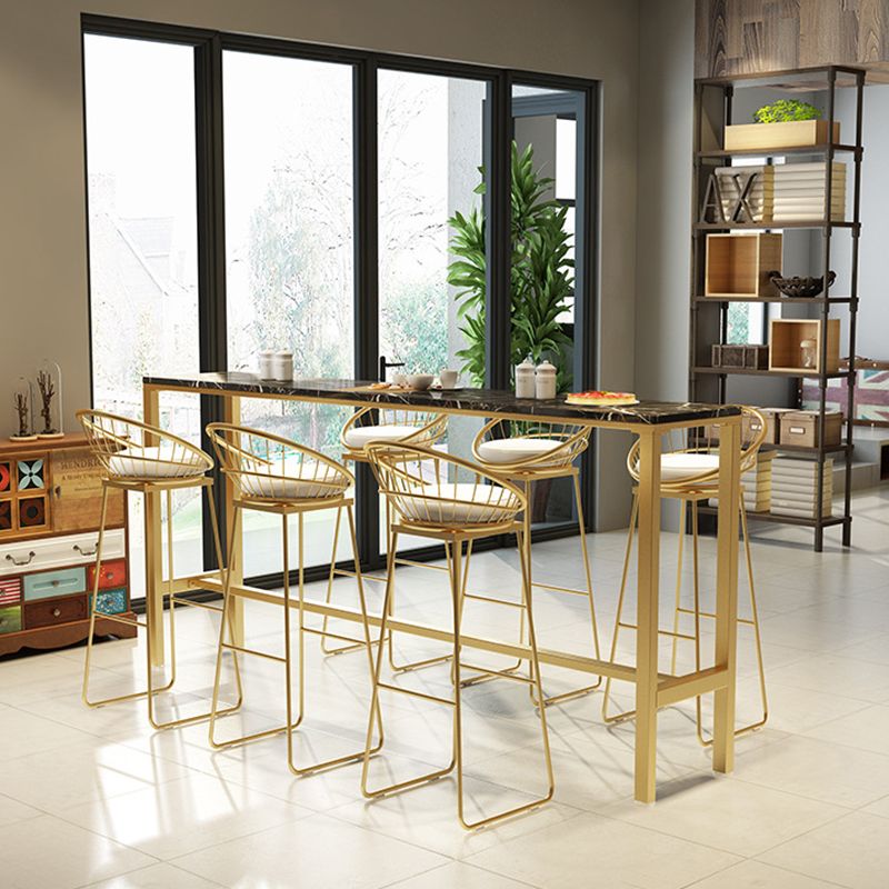 Glam Bar Height Table White Faux Marble Top Bistro Table with Trestle Base Clearhalo 'Bar Furniture' 'Bar Tables' 'bar_tables' 'furn' 'furn_bar_tables' 'Furniture' 'Kitchen & Dining Furniture' 1200x1200_9d54356a-e474-4f01-9d35-0bc5d6b77440