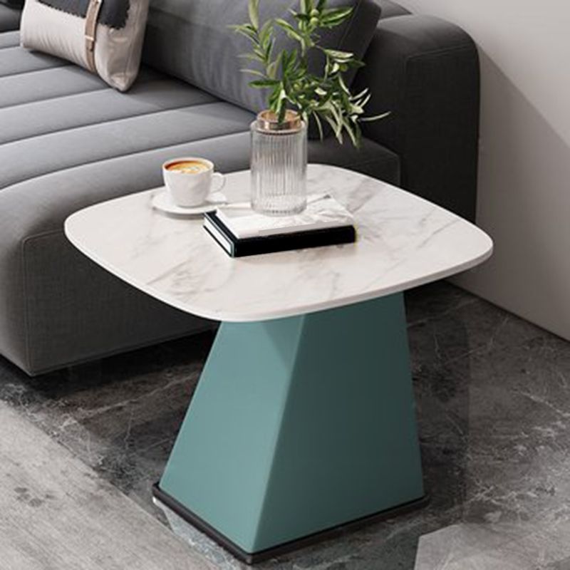 Rectangular Stone End Table Modernism Pedestal Side Table, 23.6" W x 19.7" D x 23.6" H