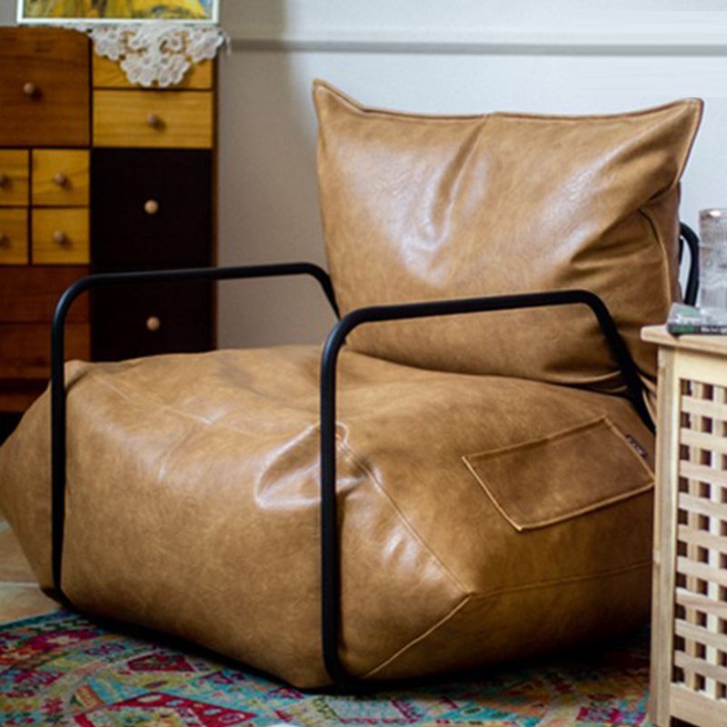 Contemporary Armchair Pillow Back Round Arms with Black Legs Leather Arm Chair Clearhalo 'Accent Chairs' 'accent_chairs' 'Chairs & Seating' 'furn' 'furn_accent_chairs' 'Furniture' 'Living Room Furniture' 1200x1200_9d560d7d-e418-4cdf-9975-0f82d0703595