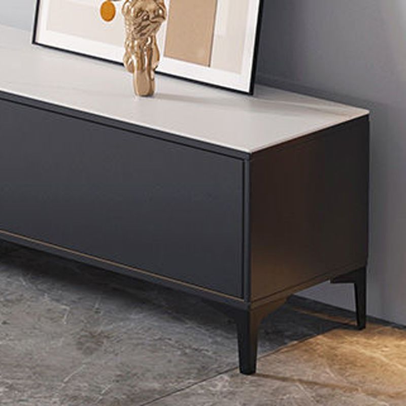 Console de télévision de rangement ouvert et noir en ardoise avec 2 portes