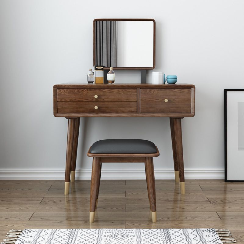 3-Drawer Vanity Makeup Table Set Traditional Mirrored Ash Vanity Clearhalo 'Bedroom Furniture' 'furn' 'furn_makeup_vanities' 'Furniture' 'Makeup Vanities' 'makeup_vanities' 1200x1200_9d598b3d-a80e-414f-802e-64fedd33bb5d