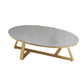 Glam ovale leistenen salontafel, 47 cm hoge cocktailtafel met ijzeren kruispoten