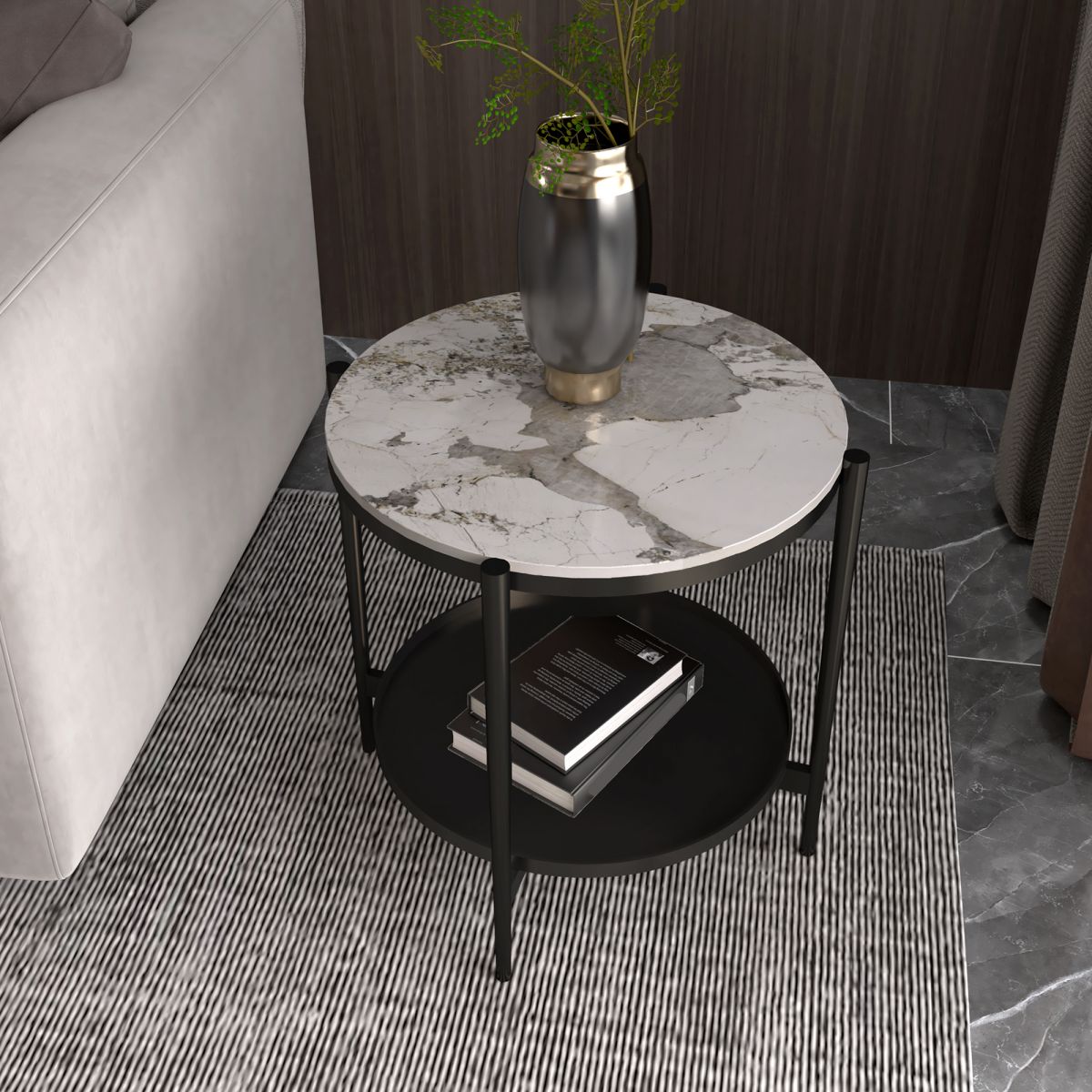 Modernistic 4 gambe rotonde a doppio livello di soggiorno tavolino