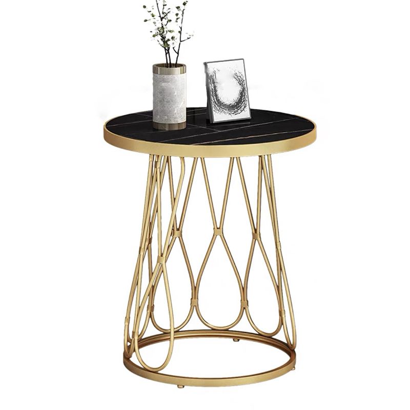 Frame Gold/black Metal Base Design Rock Sheet White/black Top Round Side Table