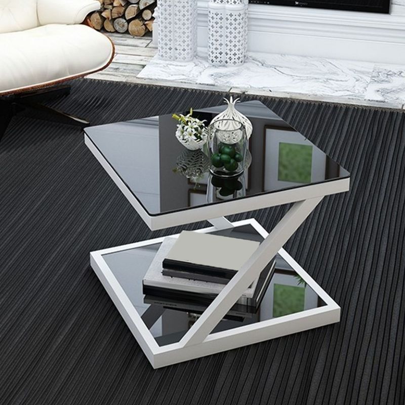Tempered Glass Side Table Square Black and White Accent Side Table Clearhalo 'Coffee & Accent Tables' 'End & Side Tables' 'end_side_table' 'Furniture' 'furniture_end_side_table' 'Living Room Furniture' 1200x1200_9d64e60a-3a38-4343-880a-bfb49134cd73