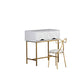 Mesa de tocador de madera/hierro en tocador blanco Glam 31.5 "H con espejo y taburetes