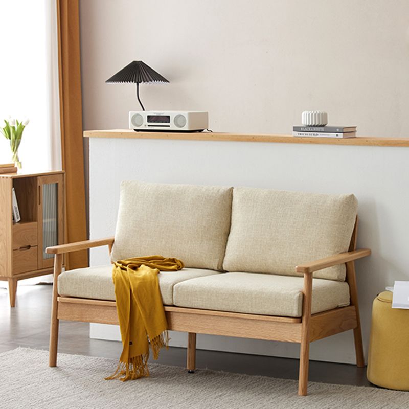 Skandinavisches Festholz -Leinensofa mit Kissen zurück für Wohnzimmer