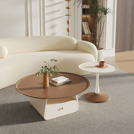 Piedistallo tavolino da caffè a 2 pezzi Set moderno tavolo da cocktail top rotondo con archiviazione