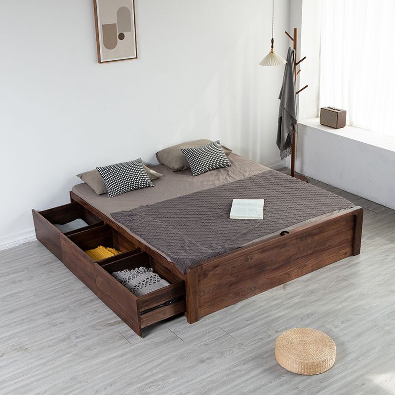 Moderne Plattformbett Walnussmassivholz Standard Bett mit Lagerung