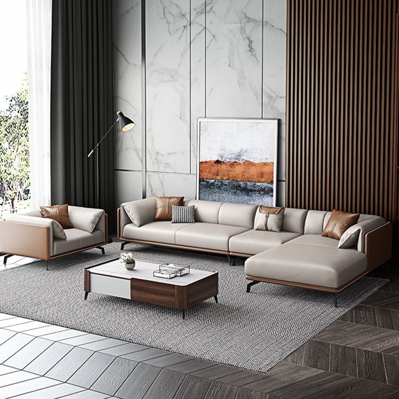 Contemporary Genuine Leather Pillow Top Arm Sofa for Living Room, Apartment Clearhalo 'furn' 'furn_sofas' 'Furniture' 'furniture_sofas' 'kitchen' 'kitchen_sofas' 'Living Room Furniture' 'Sofa' 'sofas' 1200x1200_9d6a7006-e21c-4238-bf1e-c48dcf289328