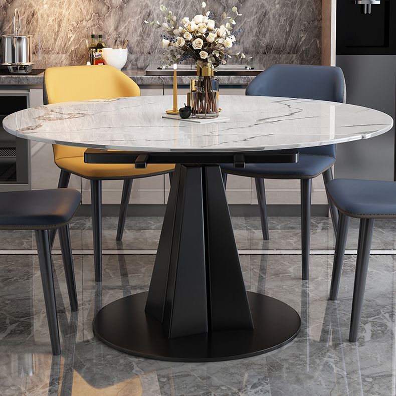Round Steel Pedestal Dining Table Modern Dining Table with Leaf Extension Clearhalo 'Dining Tables & Seating' 'Dining Tables' 'dining_table' 'furn' 'furn_dining_table' 'Furniture' 'Kitchen & Dining Furniture' 1200x1200_9d6ba51a-2c3f-4a34-9ce1-b75ba0b60967