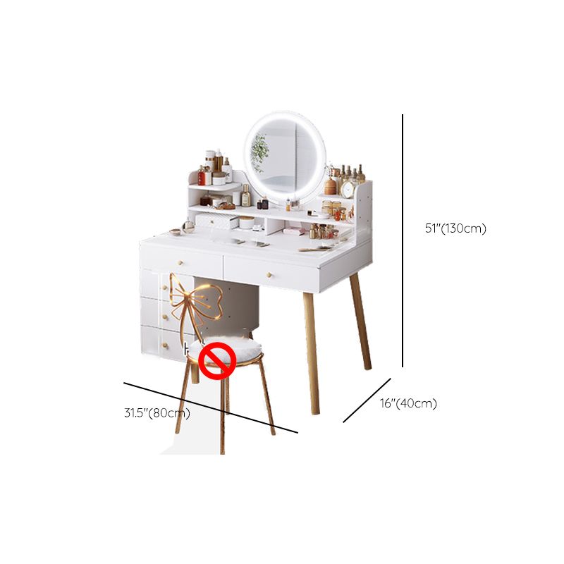 Contemporary Rubberwood Make-up Vanity with Mirror and Stool