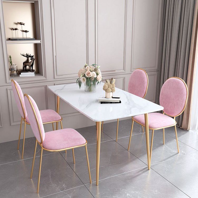 Set da tavolo da pranzo rettangolare glam 1/2/5 pezzi Dinette set con top in pietra sinterizzata bianca