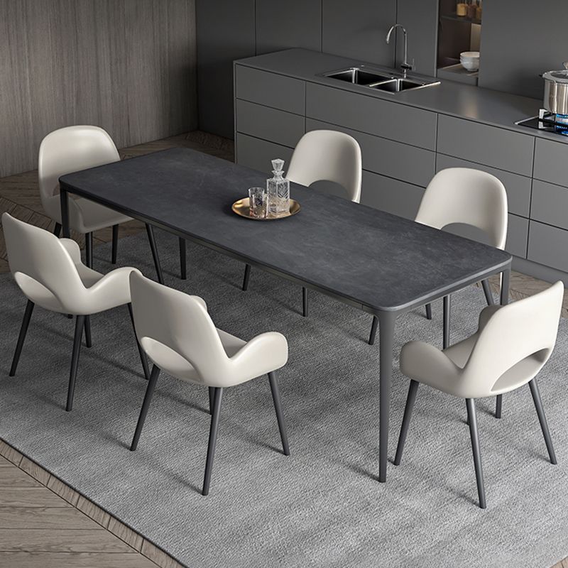 Modern Grey Rectangular Stone Tabletop Dining Table with 4 Black Legs Clearhalo 'Dining Tables & Seating' 'Dining Tables' 'dining_table' 'furn' 'furn_dining_table' 'Furniture' 'Kitchen & Dining Furniture' 1200x1200_9d7888d4-182c-4ab0-ad17-e83fb52884e4