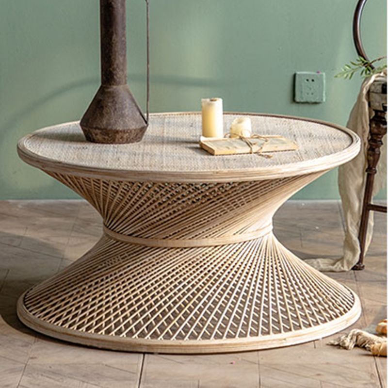 Farmhouse Bamboo Accent Side Table Geometric End Slide Table