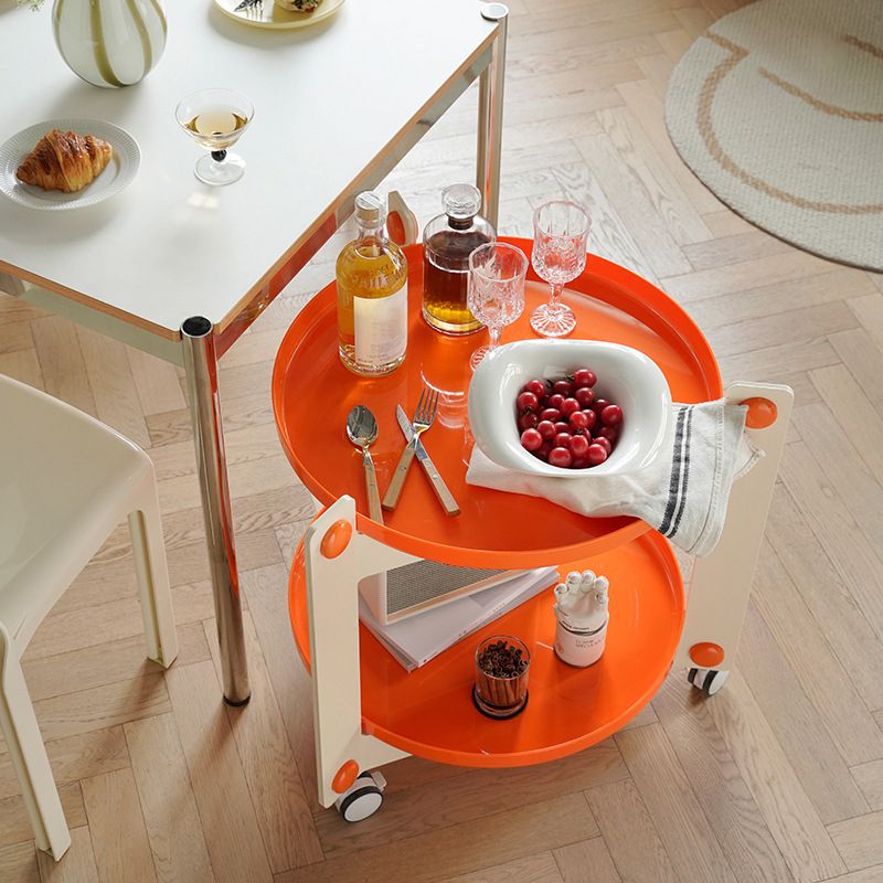 Contemporary Tray Top End Table Set Dia 25.6" 2 - Tier Side Table with Casters