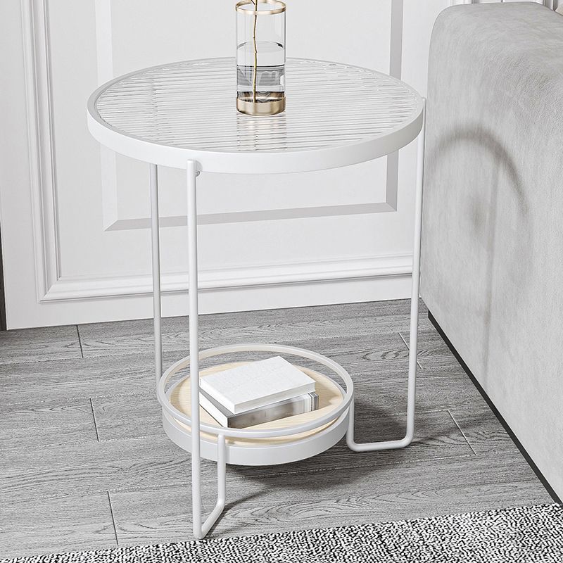 23.6" Tall Round Glass Top Side Table Iron Frame Base End Table with Shelf Clearhalo 'Coffee & Accent Tables' 'End & Side Tables' 'end_side_tables' 'furn' 'furn_end_side_tables' 'Furniture' 'Living Room Furniture' 1200x1200_9d7d0e9f-77b0-47cc-9347-bfd0641124f1