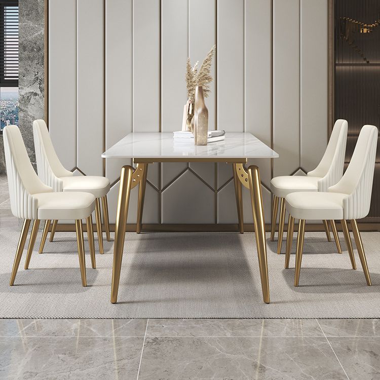 Traditional Luxury Dining Table White Sintered Stone 4 Legs Table with Gold Frame Clearhalo 'Dining Tables & Seating' 'Dining Tables' 'dining_table' 'furn' 'furn_dining_table' 'Furniture' 'furniture_dining_table' 'Kitchen & Dining Furniture' 'kitchen' 'kitchen_dining_table' 1200x1200_9d7f52b0-fd04-4991-94fe-d4f66d48d8ea