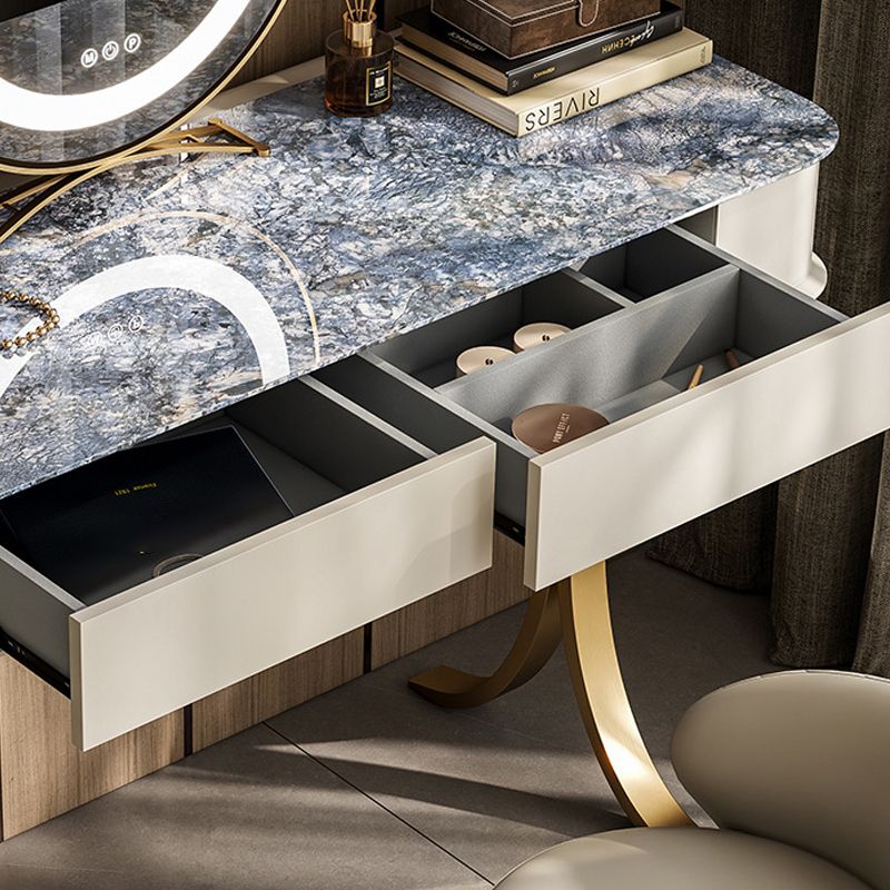 Slaapkamer make-up ijdelheid luxueuze stenen top dressoir met gewatteerde ontlasting