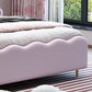 Glam Genuine Leather Standard Bed wood Bed Frame with Upholstered Headboard for Bedroom