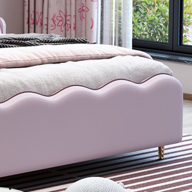 Glam Genuine Leather Standard Bed wood Bed Frame with Upholstered Headboard for Bedroom