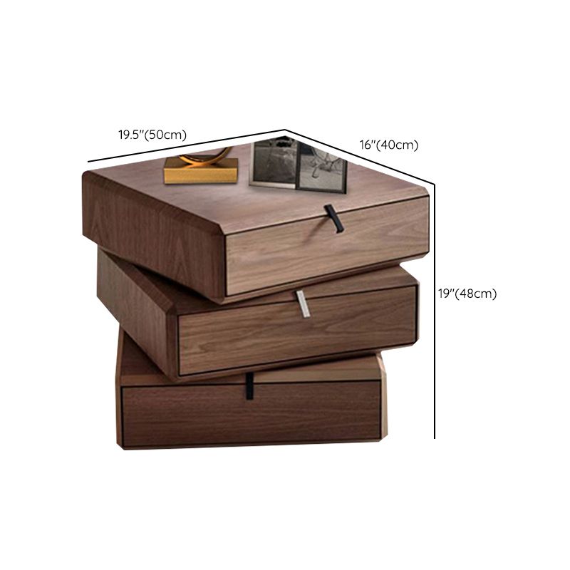 Nightand de table à accent en bois massif moderne 19 "de haut avec 3 tiroirs