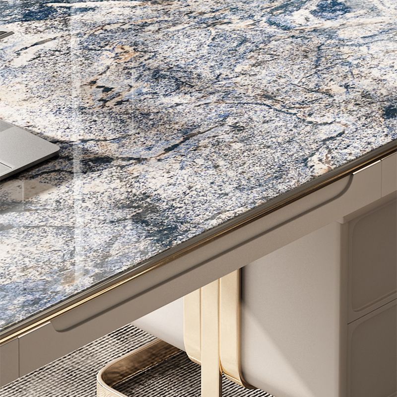 Glam Stone Rectangle Writing Desk 2 Drawers 29.53" Tall Office Desk Clearhalo 'furn' 'furn_office_desk' 'Furniture' 'Office Desks' 'Office Furniture' 'office_desk' 1200x1200_9d88885c-4297-486d-96fd-0d6a48d431f3