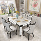 Victorian Style Marble Dining Set with White Rectangle Table and 4 Black Legs Base for Home Use Clearhalo 'Dining Room Sets' 'Dining Tables & Seating' 'dining_room_set' 'furn' 'furn_dining_room_set' 'Furniture' 'furniture_dining_room_set' 'Kitchen & Dining Furniture' 'kitchen&dining_furn' 'kitchen' 1200x1200_9d89b7d7-9569-4cf1-9d53-7ce777ea590b