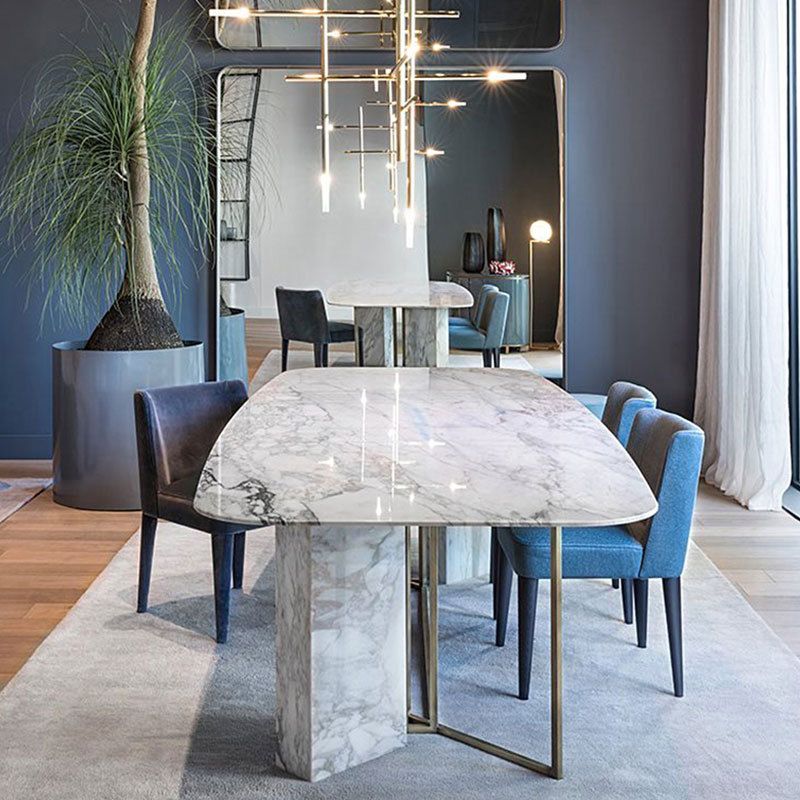 Glam Style Faux Marble Table Dining Rectangle Table with Metal Legs for Kitchen Clearhalo 'Dining Tables & Seating' 'Dining Tables' 'dining_table' 'furn' 'furn_dining_table' 'Furniture' 'Kitchen & Dining Furniture' 1200x1200_9d8b0d1f-36f5-4ad8-acdc-8c48d581b333