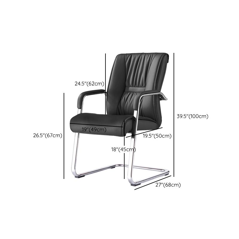 Modern Black Leather Desk Chair Fixed Arms Task Chair for Office Clearhalo 'furn' 'furn_office_chair' 'Furniture' 'Office Chairs' 'Office Furniture' 'office_chair' 1200x1200_9d8e8438-8303-4f9f-8171-c96e662e7512