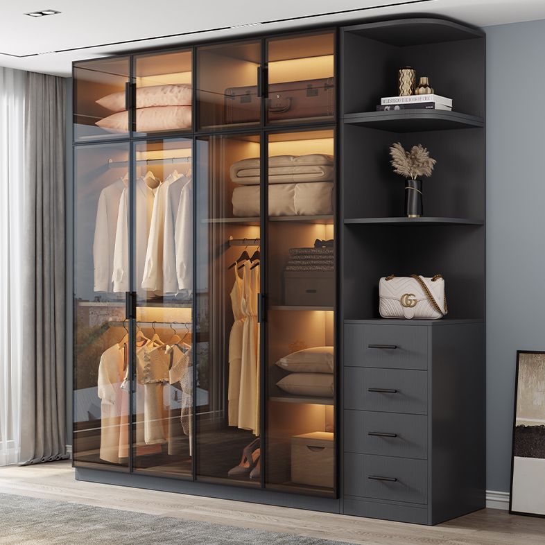 Freestanding Tempered Glass Wardrobe Modern Wardrobe with Garment Rod Clearhalo 'Armoires & Wardrobes' 'armoires_wardrobes' 'Bedroom Furniture' 'furn' 'furn_armoires_wardrobes' 'Furniture' 1200x1200_9d8fa84c-b87d-449d-8934-c0c131bba614