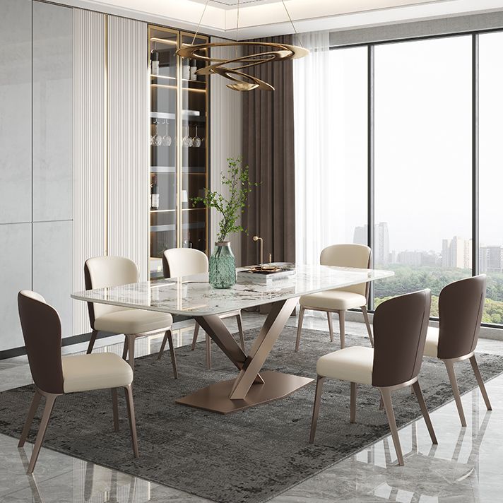 Metal Contemporary Rectangular Dining Table Sintered Stone Table with Pedestal Clearhalo ' dining_table' 'Dining Tables & Seating' 'Dining Tables' 'furn' 'furn_dining_table' 'Furniture' 'furniture_dining_table' 'Kitchen & Dining Furniture' 'kitchen&dining_furn' 'kitchen' 'kitchen_dining_table' 1200x1200_9d94f59d-0259-433e-bb53-9715b68dc167