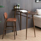Table de table de bar en bois en chêne moderne 1/2 pièces comptoir en bois avec tabourets en cuir