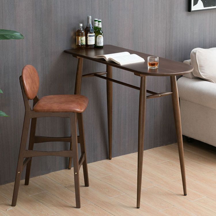 Table de table de bar en bois en chêne moderne 1/2 pièces comptoir en bois avec tabourets en cuir