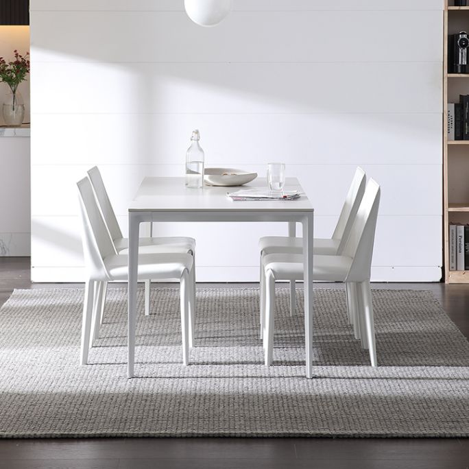 Contemporary Sintered Stone Top White Dining Table Rectangle Shape Dining Table with 4 Legs Base Clearhalo ' dining_table' 'Dining Tables & Seating' 'Dining Tables' 'Furniture' 'furniture_dining_table' 'Kitchen & Dining Furniture' 'kitchen&dining_furn' 'kitchen' 'kitchen_dining_table' 1200x1200_9d966840-b7f7-46c6-a0cb-7e3e6701776b