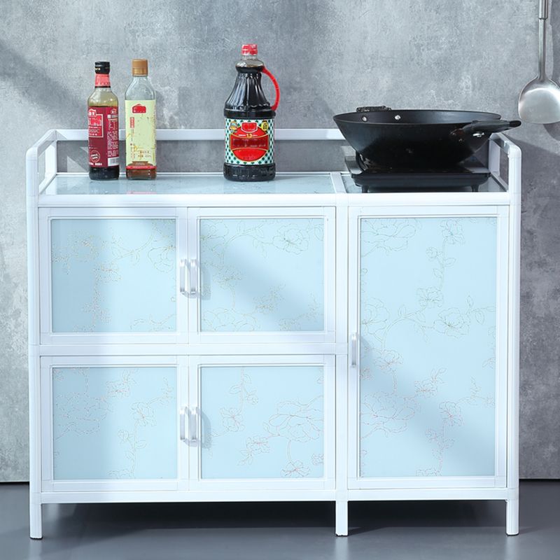 Modern Kitchen Metal Buffet/Console Cabinets Doors Dining Server in White Clearhalo 'buffet_sideboard' 'Buffets & Sideboards' 'furn' 'furn_buffet_sideboard' 'Furniture' 'Kitchen & Dining Furniture' 1200x1200_9d9aeb51-6966-43e2-b622-6eb3a070ce23
