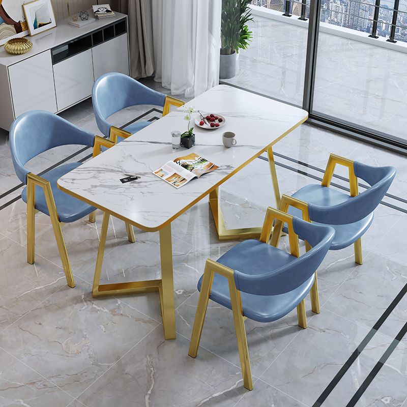 5ピース長方形の形状木製のトップダイニングルームの椅子とテーブルセット