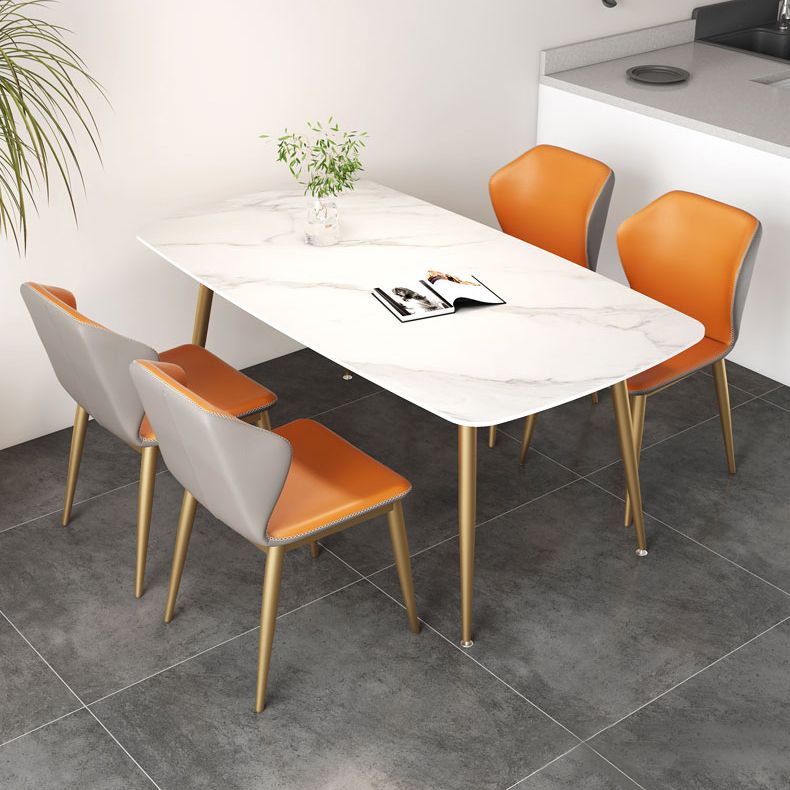 Set da tavolo da pranzo rettangolare glam 1/3/4/5 pezzi Dinette Set con top in pietra sinterizzata bianca