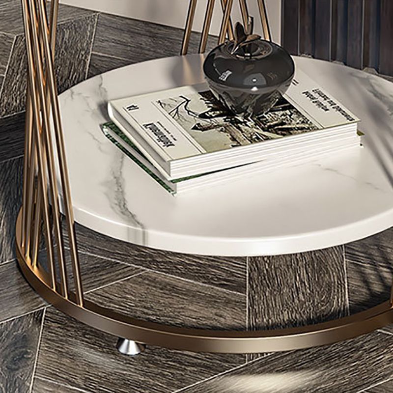 Marco de mármol modernista con estante redonda de mesa de estar de doble nivel